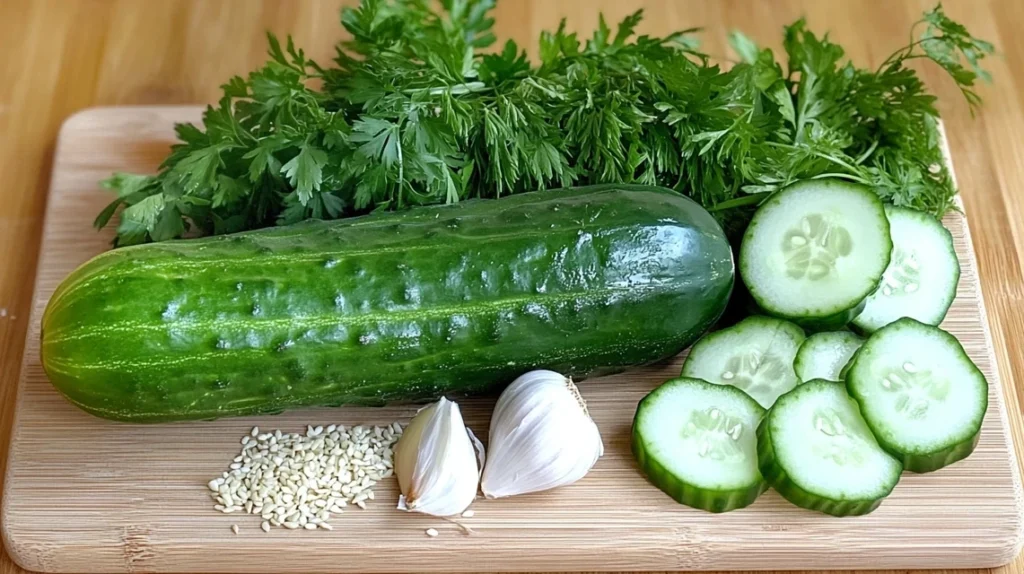 Salade de concombre asiatique : fraîcheur maison en 10 minutes 2 ingrédients pour salade de concombre asiatique sur une planche