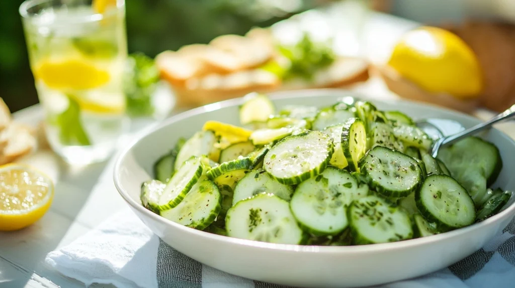 Salade de concombre : Recette, astuces et bienfaits pour une fraîcheur incomparable 2 salade de concombre servie