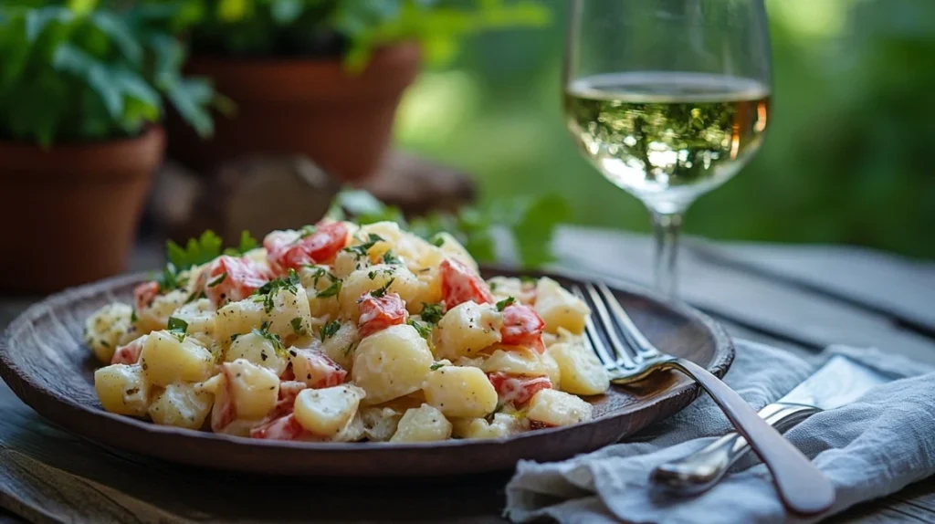 Salade pomme de terre cervelas : Recette facile et gourmande 4 salade pomme de terre cervelas servie à table